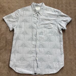Billy Reid Gauze Cotton Palm Leaf Shirt Mens L Gray Button Down Breathable Light